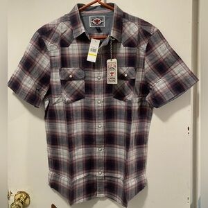 Flag & Anthem Desert Son Men’s Casual Snap Button Up Short Sleeve Plaid Shirt M